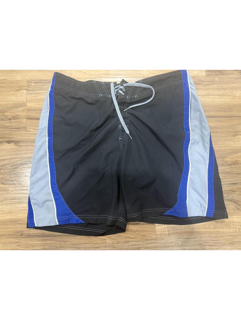 Speedo Mens XL Swim Trunks Black Blue Gray Mesh Lined Elastic Waist Board Shorts